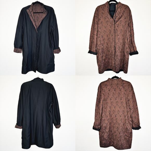 VTG Mycra Pac Floral Embroidered Zip Front Reversible Rain Jacket Coat Med Large - Picture 1 of 15